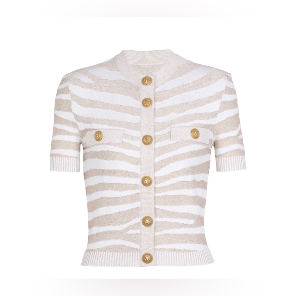 Balmain Paris Golden Zebra Knit Short Cardigan ✨✨
